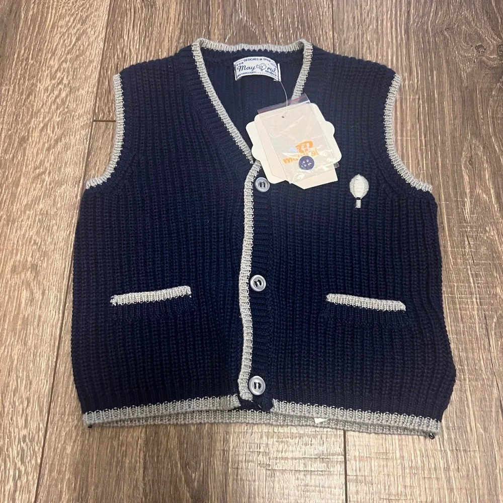 Mayoral Baby Boy Navy Blue Sweater Vest Size 4-6 Months Made In Spain